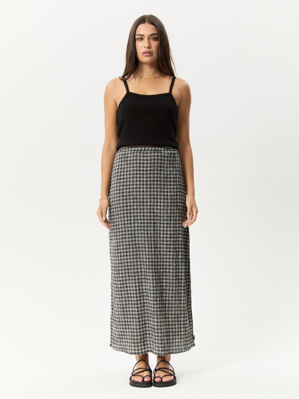 Afends Lita Seersucker Maxi Skirt - Asta Steel Check - Size Small - Picture 6 of 8